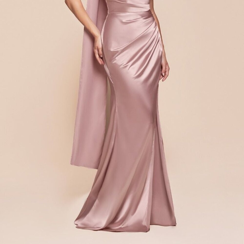NEW FORMAL SHEATH SATIN DRESS W/ WRAP HALTER NECK LEG SLIT & ZIPPER BACK CD 7454 - Picture 11 of 11